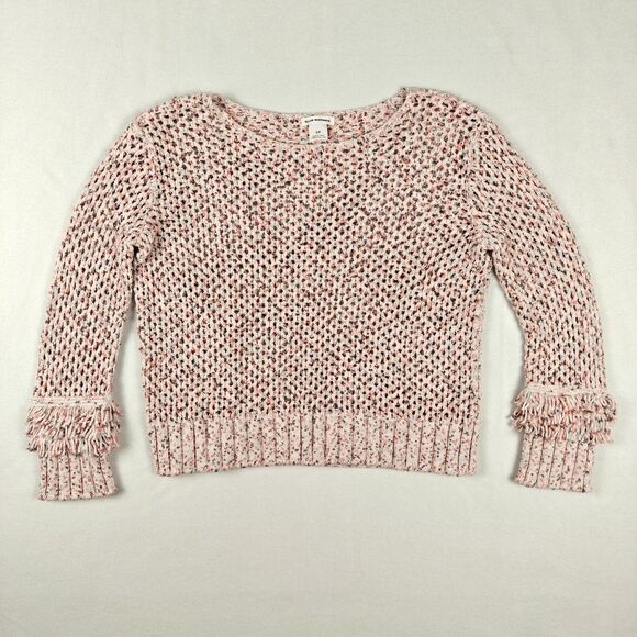 Club Monaco Open Knit Fringe Sleeves Speckled Sweater Size S Cozy Softgirl - Picture 2 of 10